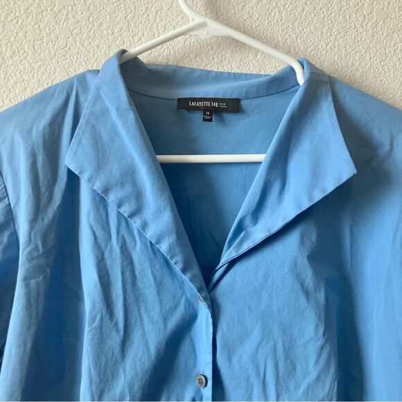 Lafayette 148 Blue Contemporary Minimalist Career Work Office Button Down Shirt - Picture 2 of 5